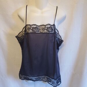 Vintage Womens Sz M Black Cami Tank Top Mod Witchy Goblin Lace